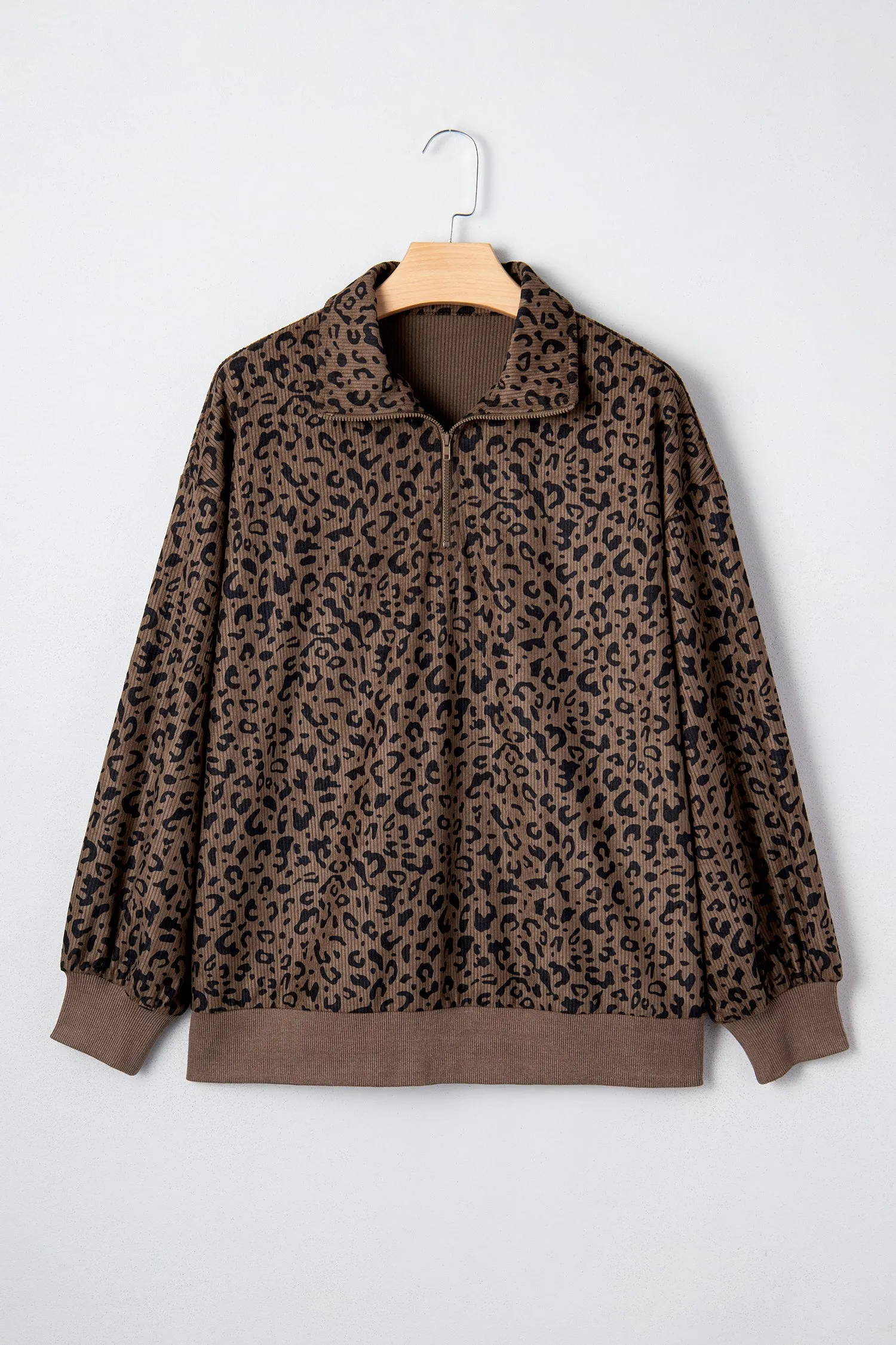 Leopard Print Quarter Zip Soft Corduroy Sweatshirt sold by Beagle Boutique product image thumbnail 3