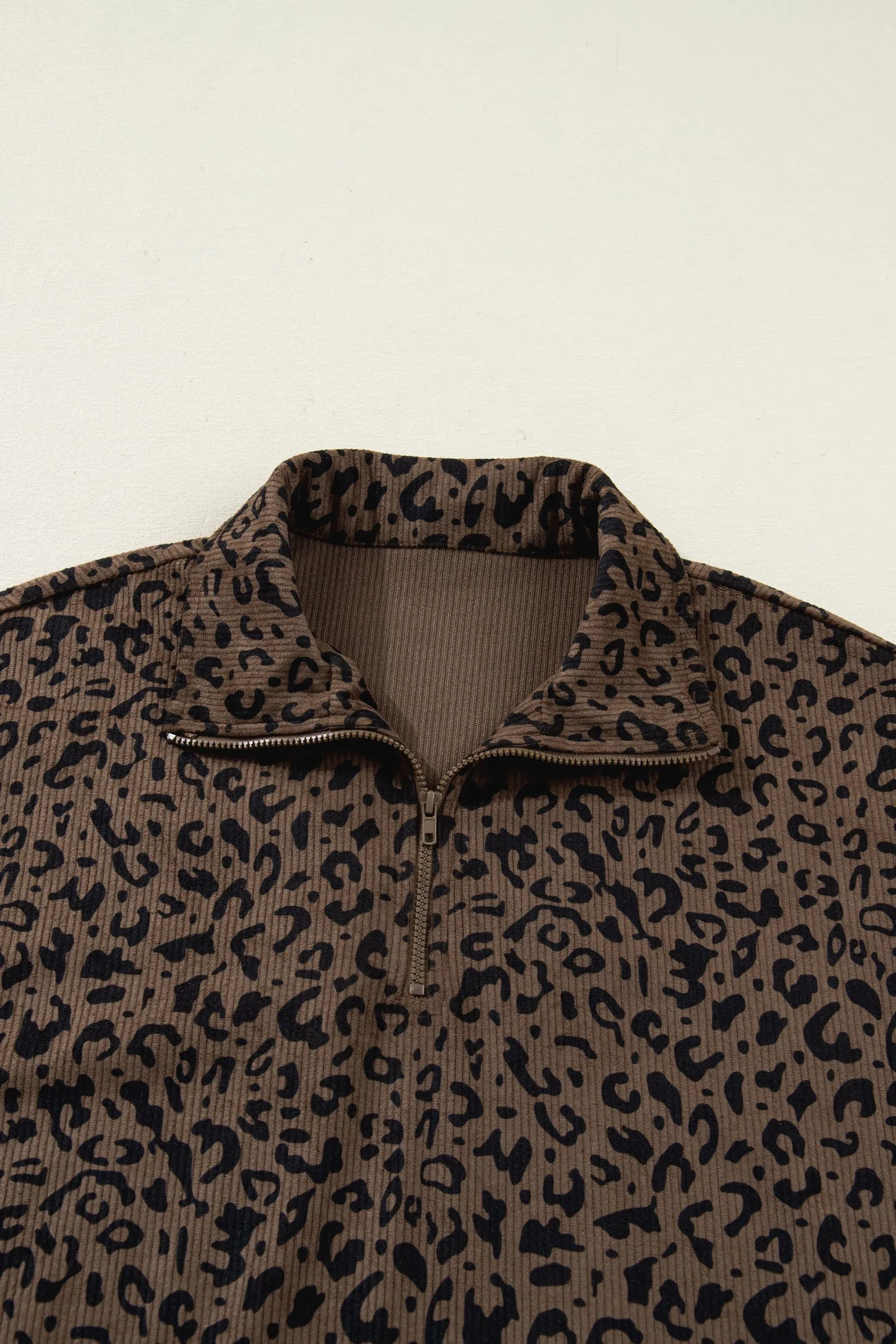 Leopard Print Quarter Zip Soft Corduroy Sweatshirt sold by Beagle Boutique product image thumbnail 5