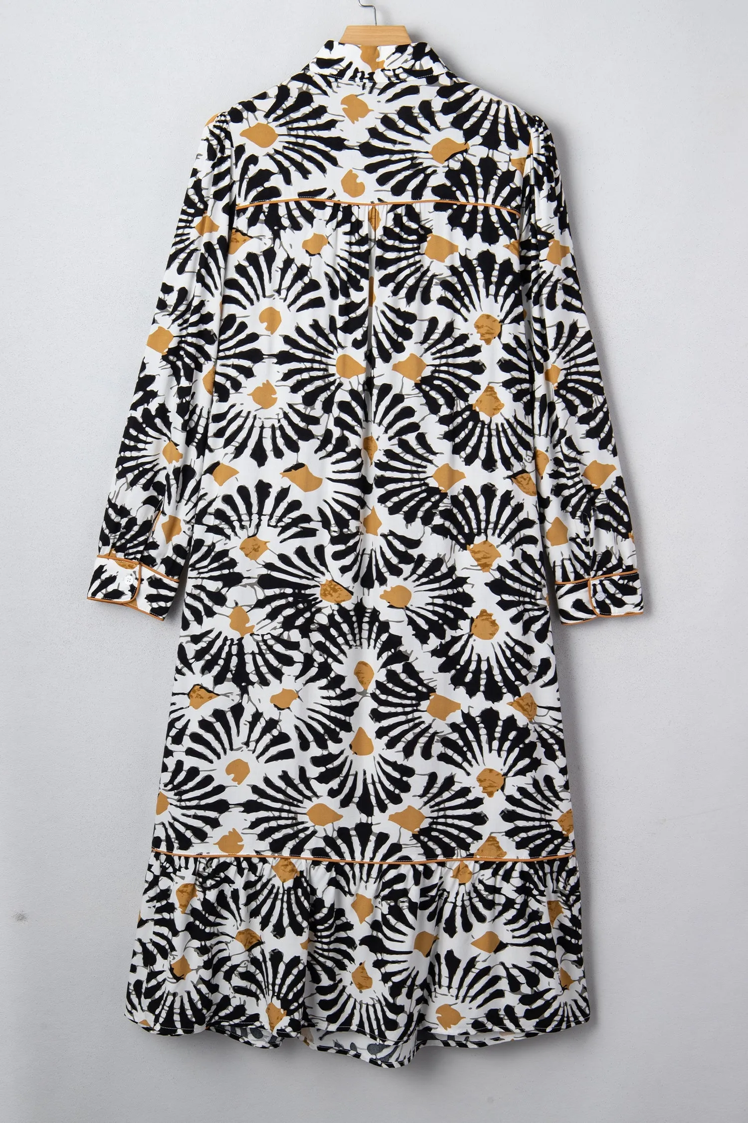 Abstract Floral Print Split V Neck Long Dress with Sleeves sold by Beagle Boutique product image thumbnail 5