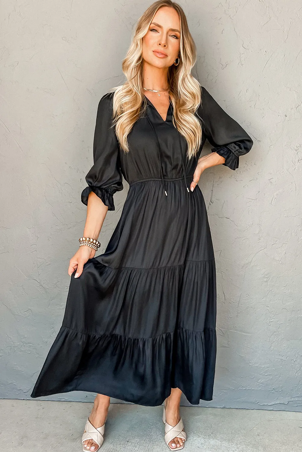 Bracelet Sleeve V-Neck Tiered Maxi Dress sold by Beagle Boutique product image thumbnail 3