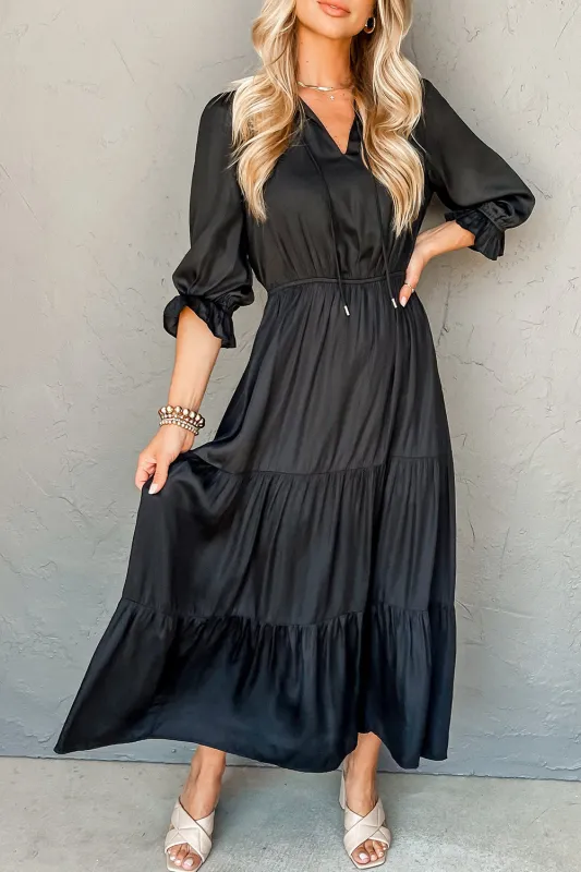 Bracelet Sleeve V-Neck Tiered Maxi Dress made by Beagle Boutique
