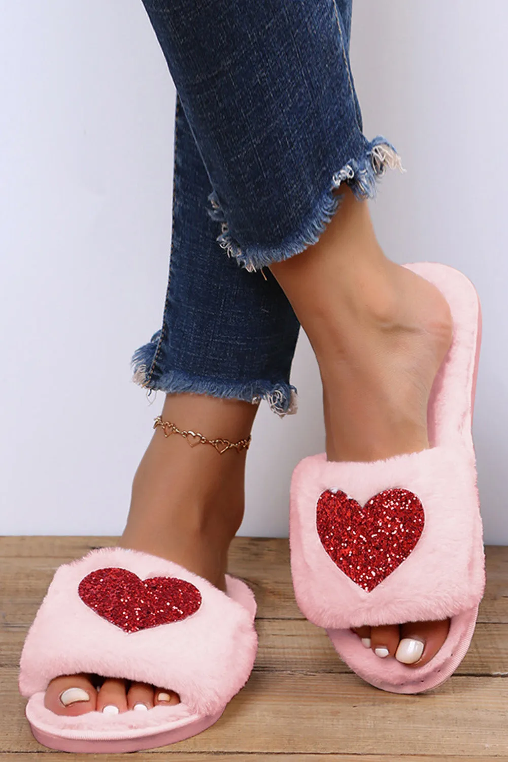 Pink Sequin Heart Shaped Slippers sold by Beagle Boutique product image thumbnail 2
