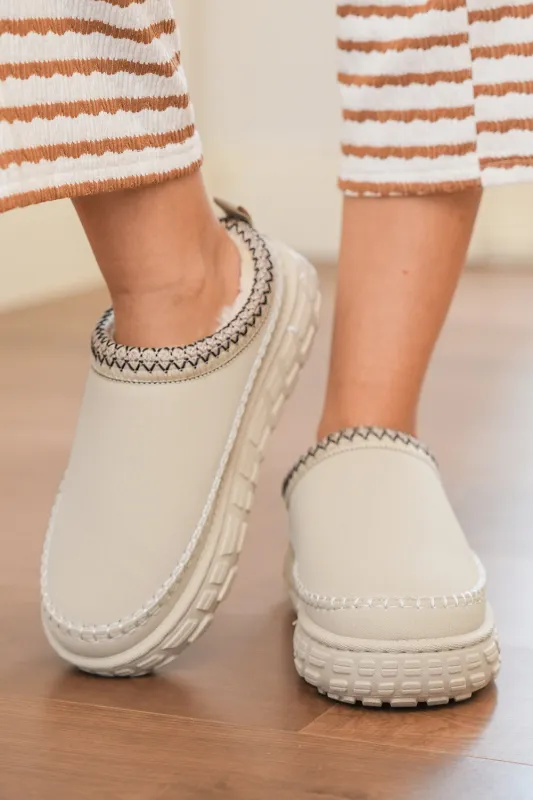 Contrast Stitch Detail Faux Suede Plush Clog Slippers made by Beagle Boutique