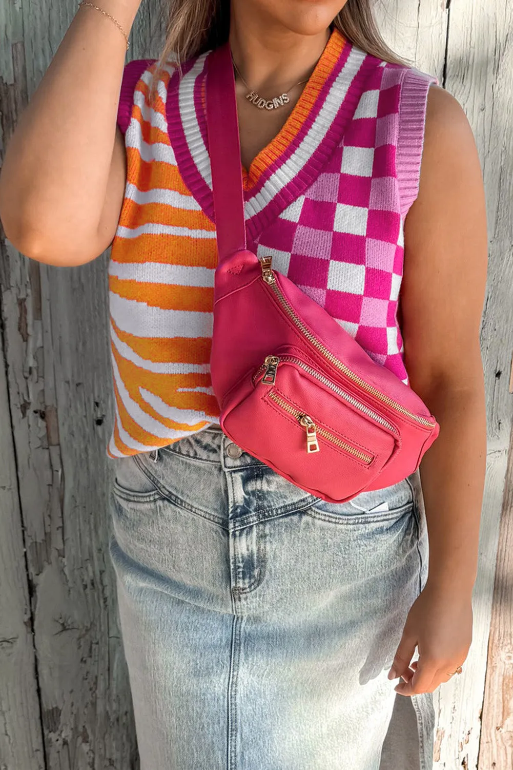 Striped Checkered Contrast Patchwork V-Neck Sweater Vest sold by Beagle Boutique product image thumbnail 4