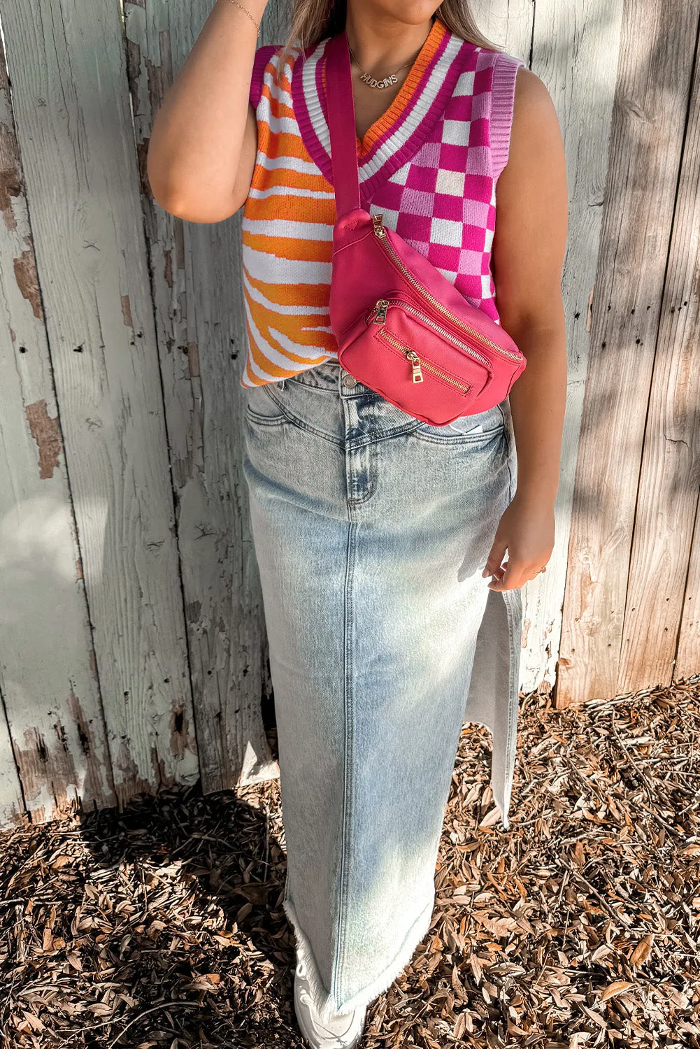 Striped Checkered Contrast Patchwork V-Neck Sweater Vest sold by Beagle Boutique product image thumbnail 3