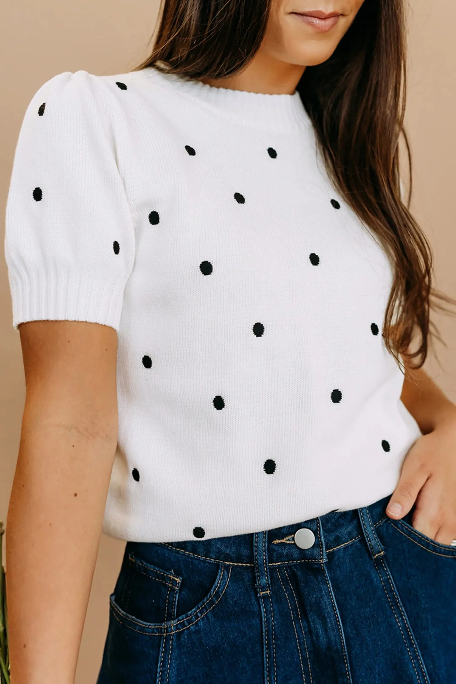 Elegant Polka Dot Bubble Short Sleeve Sweater sold by Beagle Boutique product image thumbnail 2