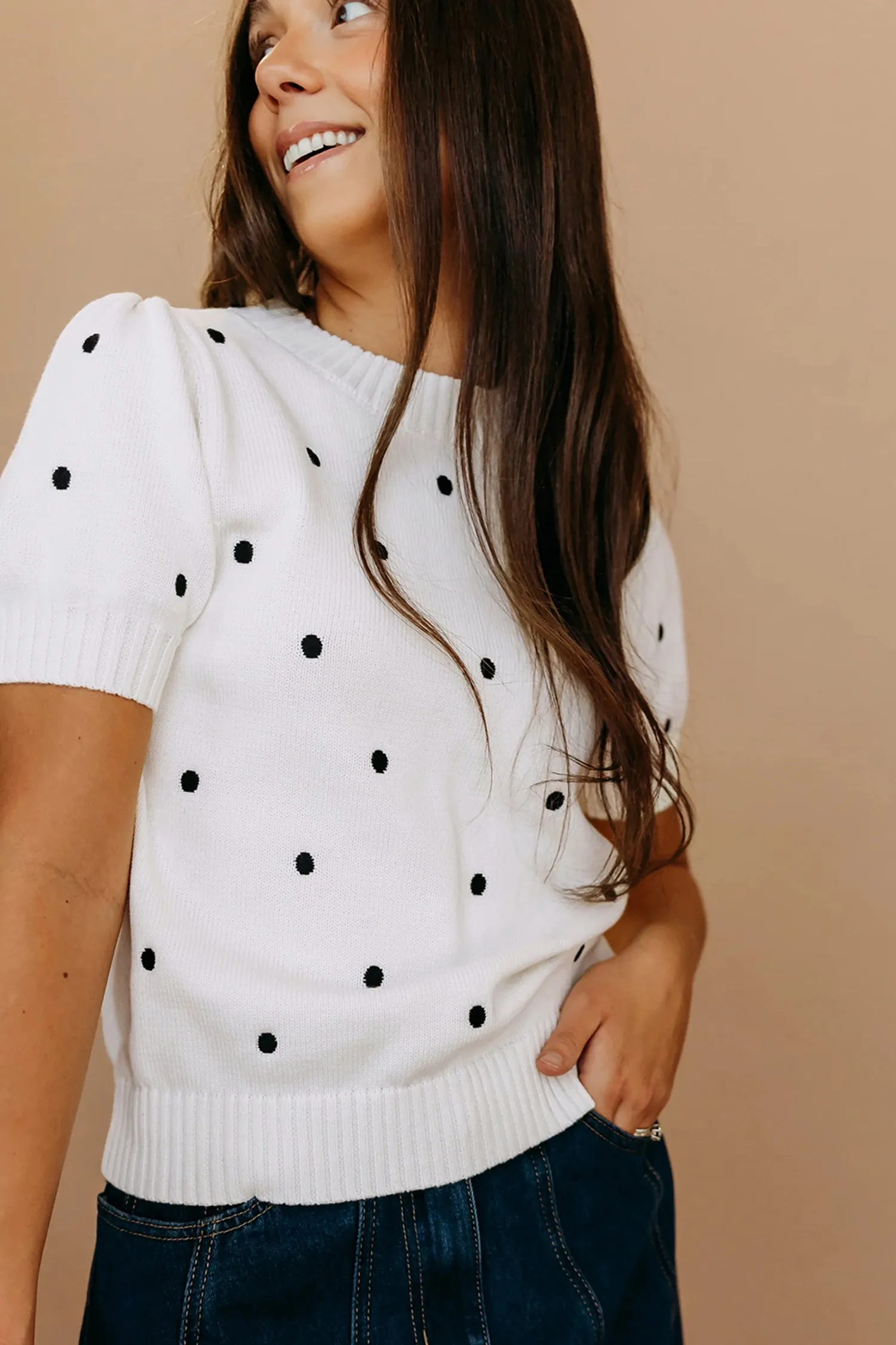 Elegant Polka Dot Bubble Short Sleeve Sweater sold by Beagle Boutique product image thumbnail 4