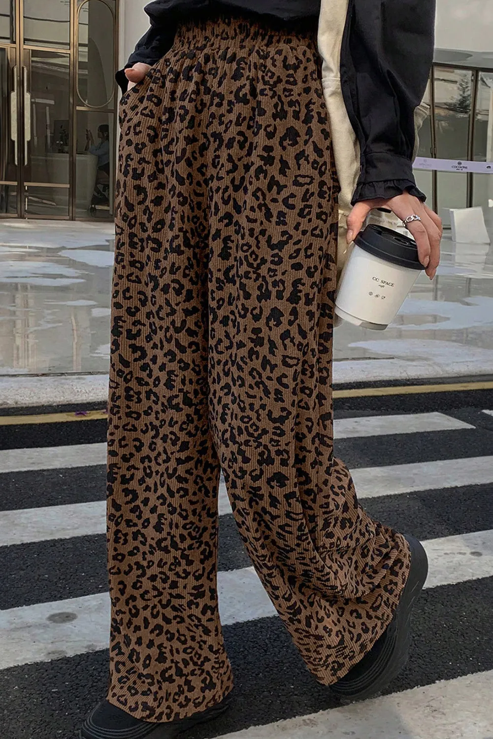 Leopard Print Elastic High Waist Loose Soft Corduroy Trousers sold by Beagle Boutique product image thumbnail 2