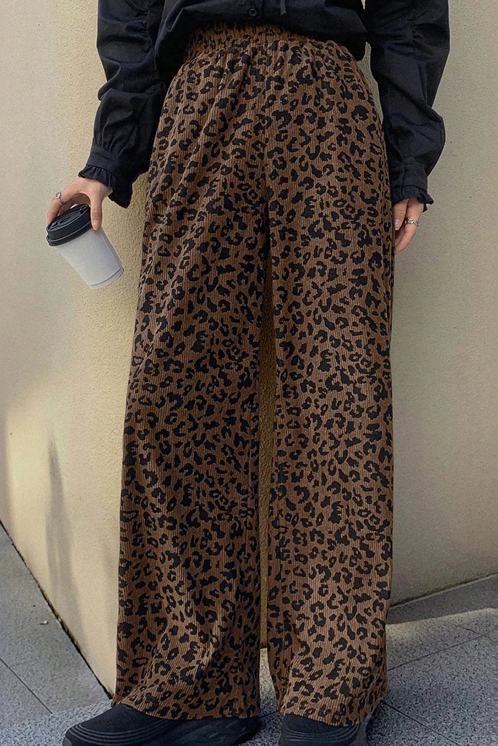 Leopard Print Elastic High Waist Loose Soft Corduroy Trousers sold by Beagle Boutique product image thumbnail 5