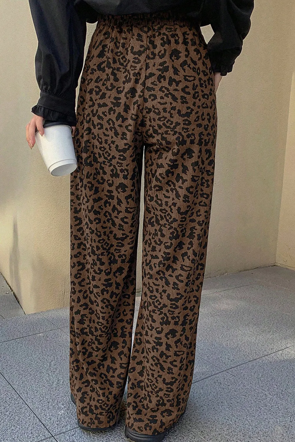 Leopard Print Elastic High Waist Loose Soft Corduroy Trousers sold by Beagle Boutique product image thumbnail 3