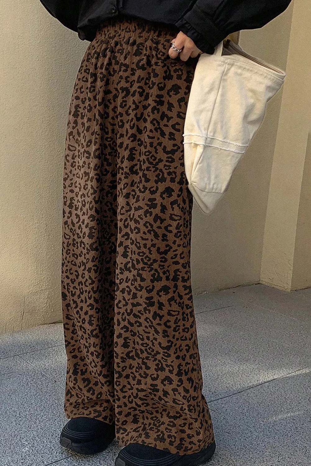 Leopard Print Elastic High Waist Loose Soft Corduroy Trousers sold by Beagle Boutique product image thumbnail 4