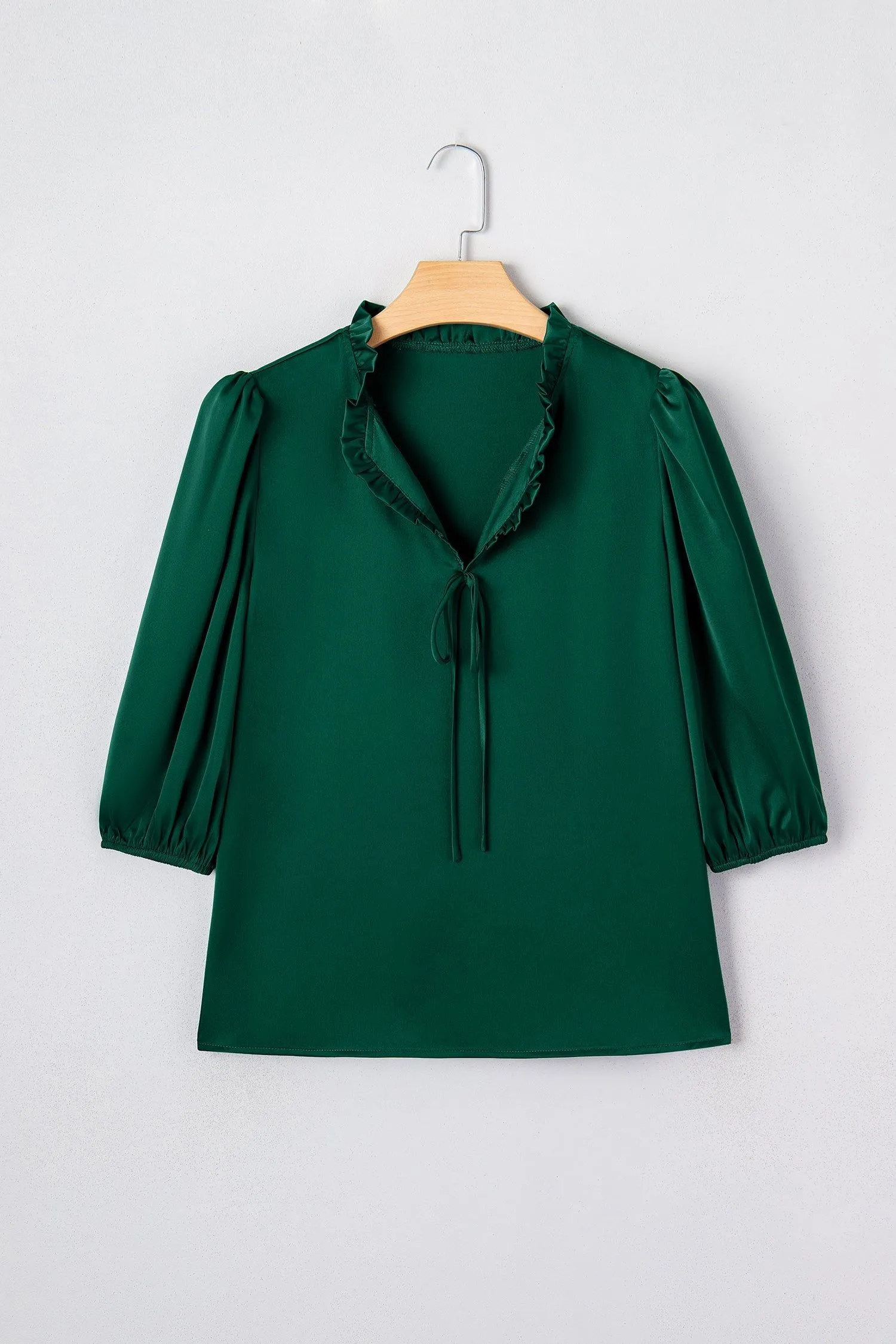 Frilled V-Neck Bow Detail 3/4 Sleeve Blouse sold by Beagle Boutique