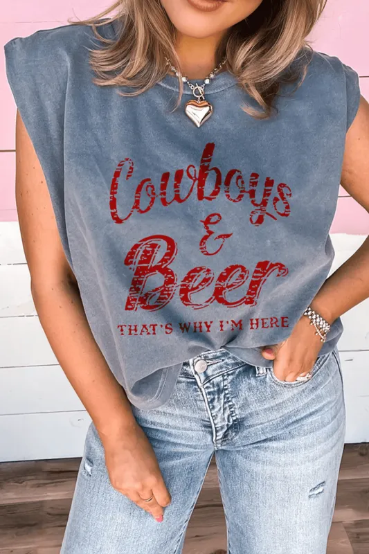 Cowboy & Beer Western Graphic Mineral Wash Tank Top sold by Beagle Boutique