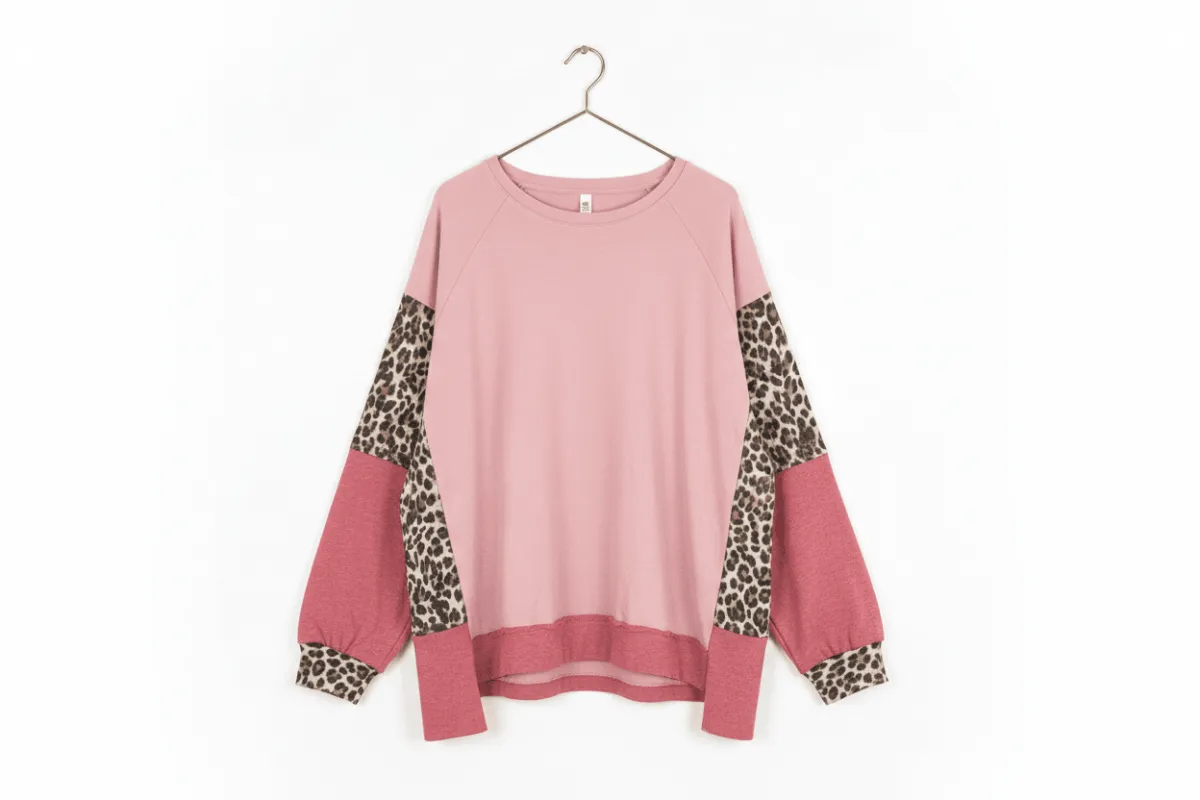 Colour Block Leopard Patchwork Dolman Sleeve High Low Baggy Sweatshirt sold by Beagle Boutique
