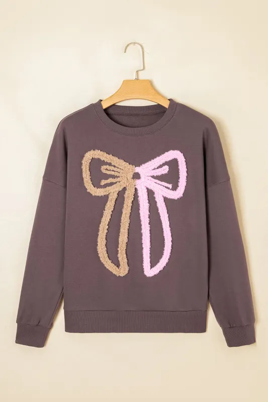 Terry Bow Pattern Drop Shoulder Sweatshirt sold by Beagle Boutique