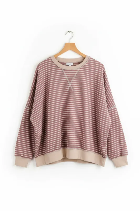 Stripe Exposed Stitching Long Sleeve Top sold by Beagle Boutique