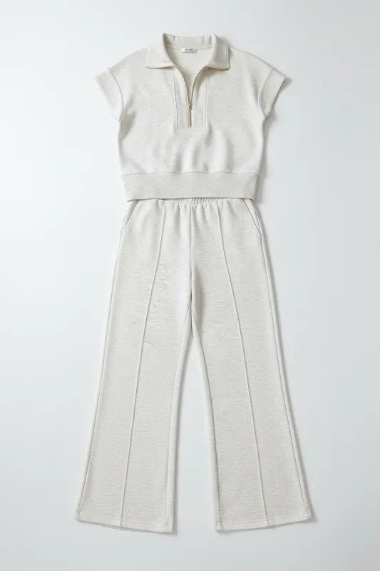 Light Grey Half Zip Polo Tee Casual Pant Set sold by Beagle Boutique