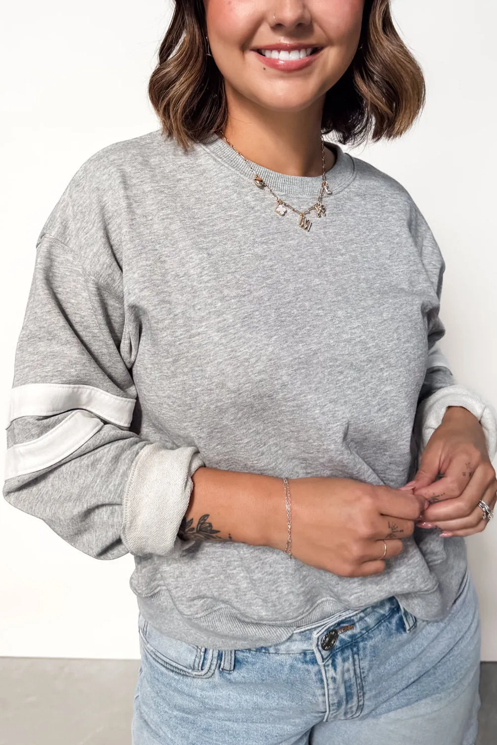 Varsity Striped Detail Crew Neck Plus Size Sweatshirt sold by Beagle Boutique product image thumbnail 5