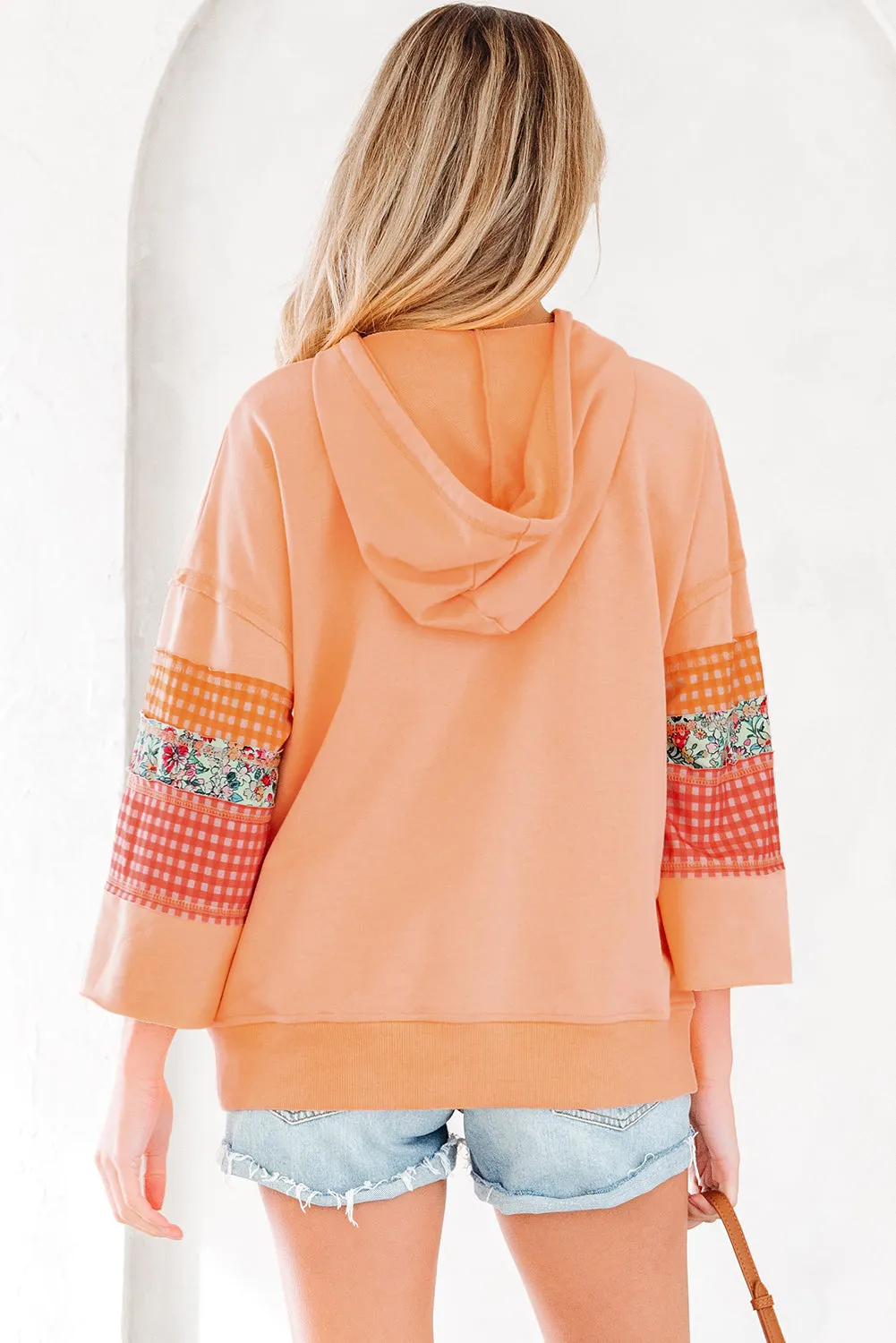 Plaid Floral Patchwork Kangaroo Pocket Hooded Long Sleeve Top sold by Beagle Boutique product image thumbnail 3
