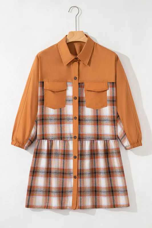Plaid Colour Block Patchwork Ruffle Hem Tunic Shirt Dress sold by Beagle Boutique