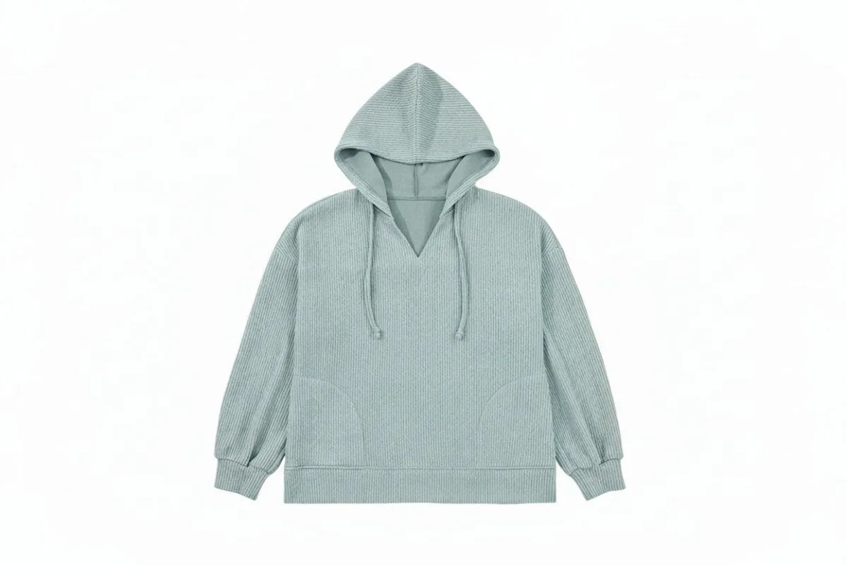 Ribbed Drop Shoulder Textured Hoodie made by Beagle Boutique