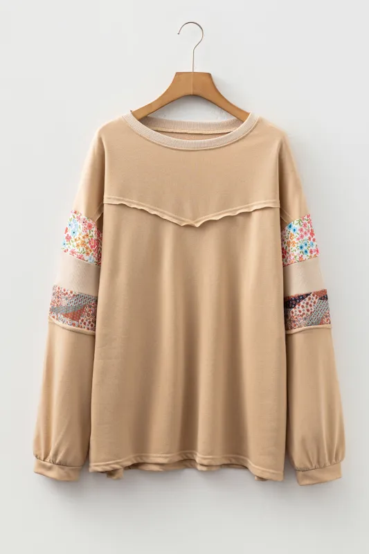 Exposed Seam Floral Mixed Patchwork Relaxed Plus Size Top sold by Beagle Boutique