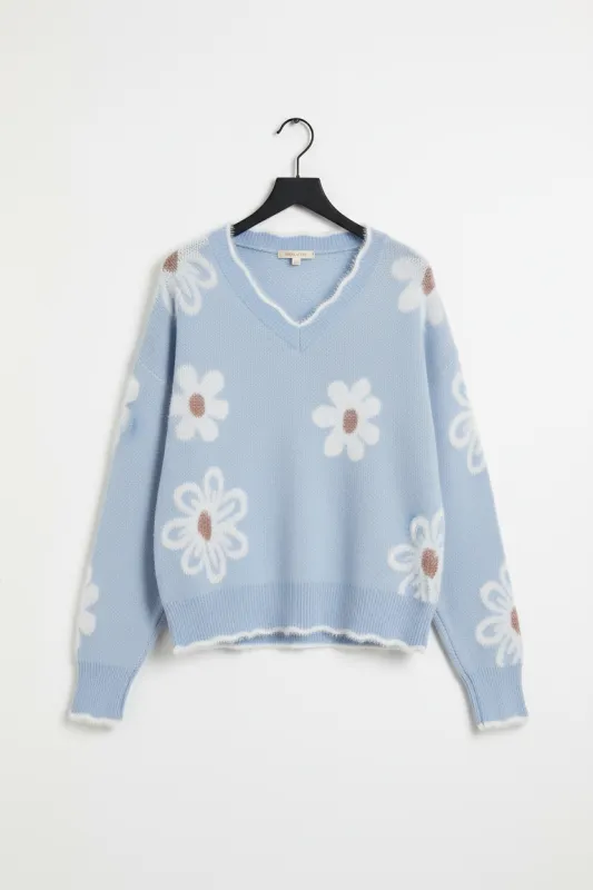 Fuzzy Floral Scalloped V-Neck Plus Size Sweater made by Beagle Boutique