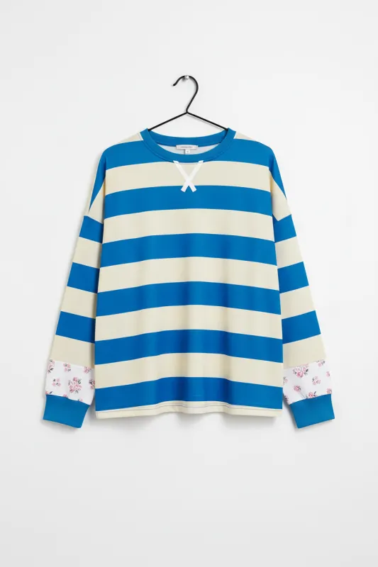 Blue Stripe Floral Color Block Drop Shoulder Plus Size Pullover Top sold by Beagle Boutique
