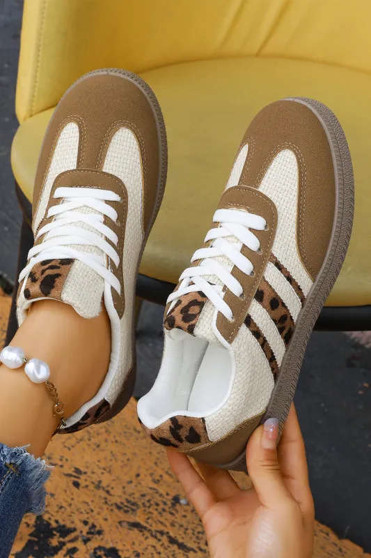 Coffee Colour Block Leopard Lace-up Flat Shoes sold by Beagle Boutique