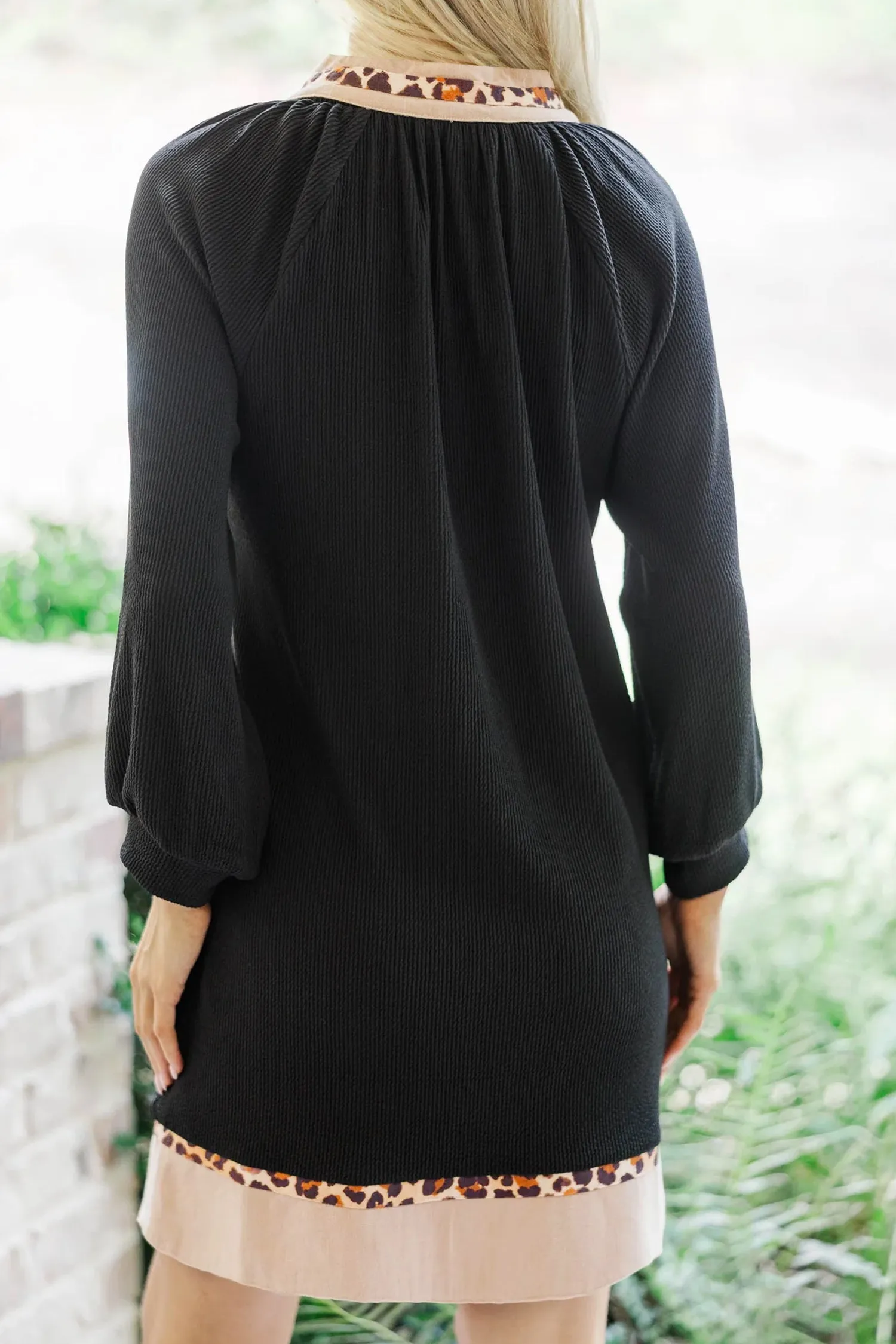 Black Contrast Leopard Trim Plus Size Ribbed Dress sold by Beagle Boutique product image thumbnail 2