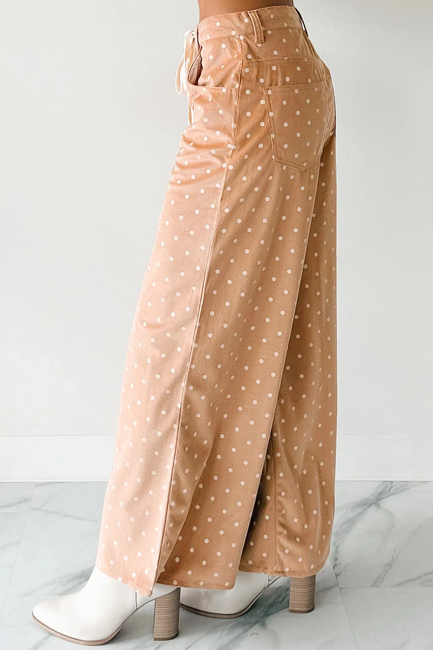 Khaki Polka Dot Print Drawstring Wide Leg Pants sold by Beagle Boutique product image thumbnail 3