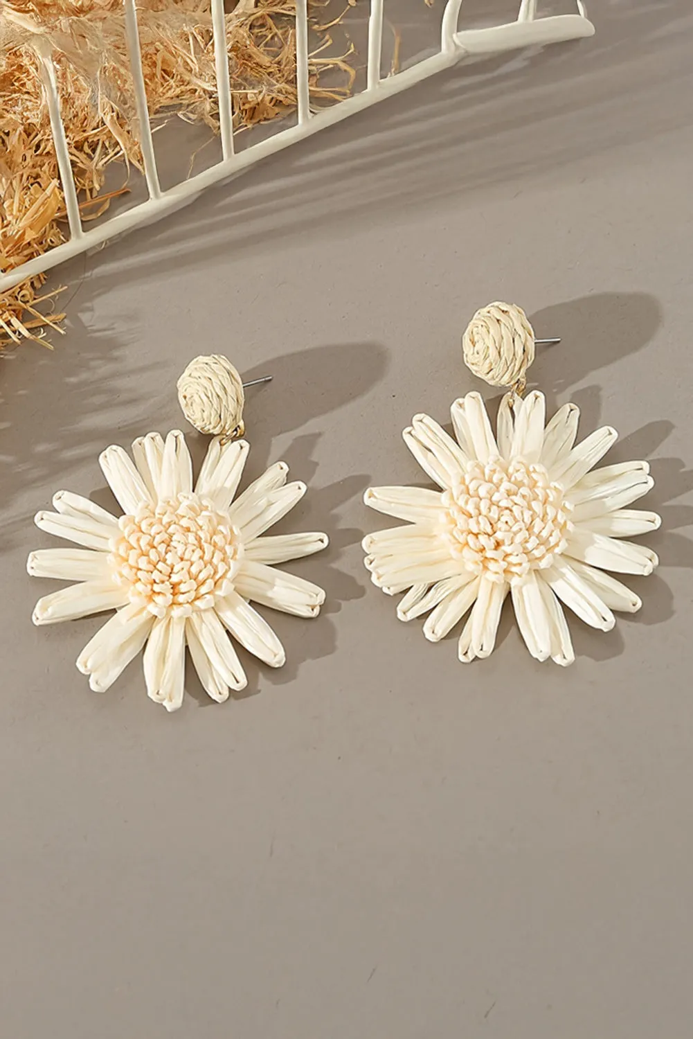 White Boho Flower Drop Earrings sold by Beagle Boutique product image thumbnail 3