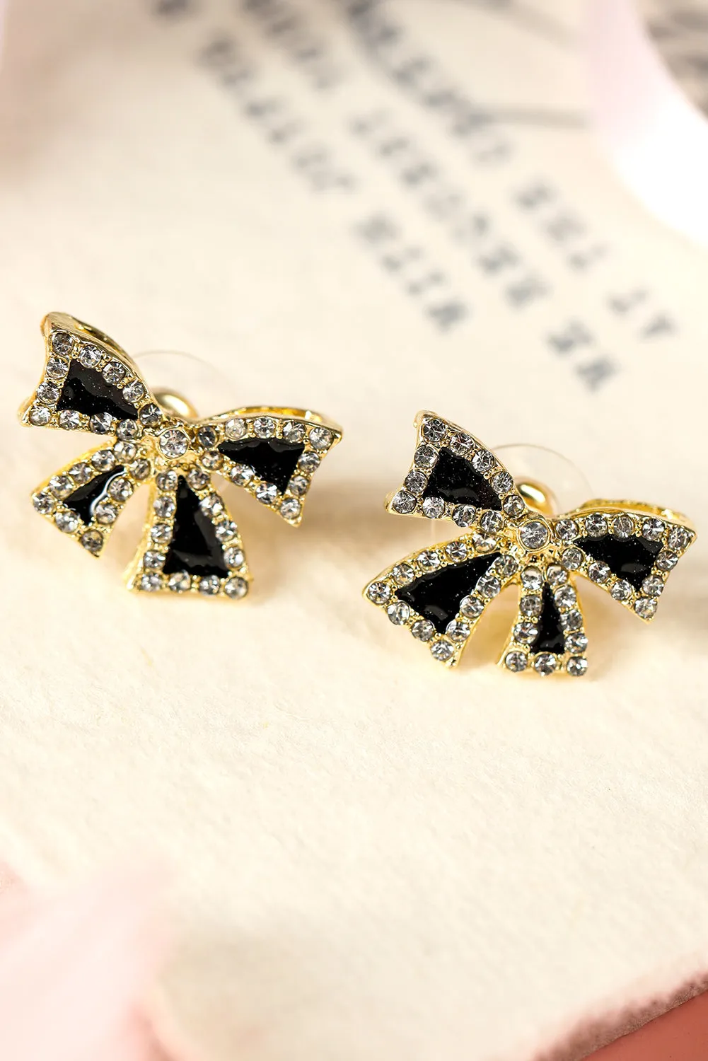 Black Rhinestone Bowknot Stud Earrings sold by Beagle Boutique product image thumbnail 3