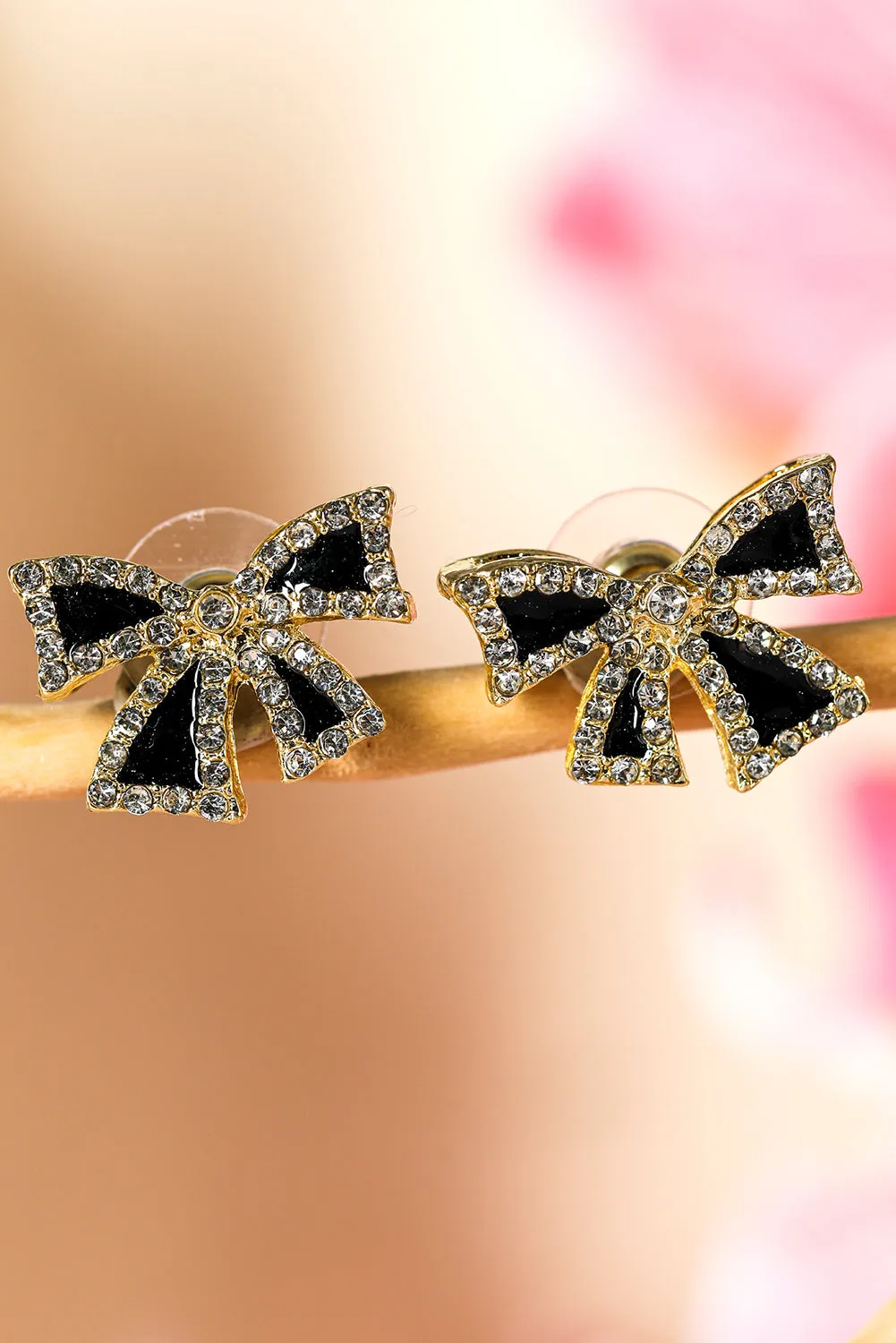 Black Rhinestone Bowknot Stud Earrings sold by Beagle Boutique product image thumbnail 2