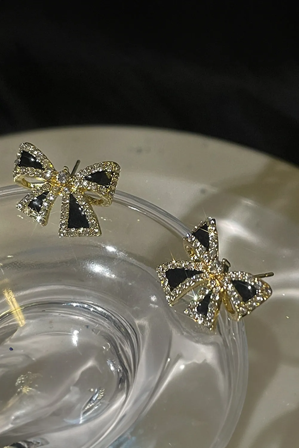 Black Rhinestone Bowknot Stud Earrings sold by Beagle Boutique product image thumbnail 5