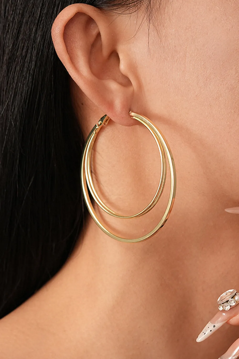 Gold Large Double Hoop Earrings sold by Beagle Boutique product image thumbnail 2