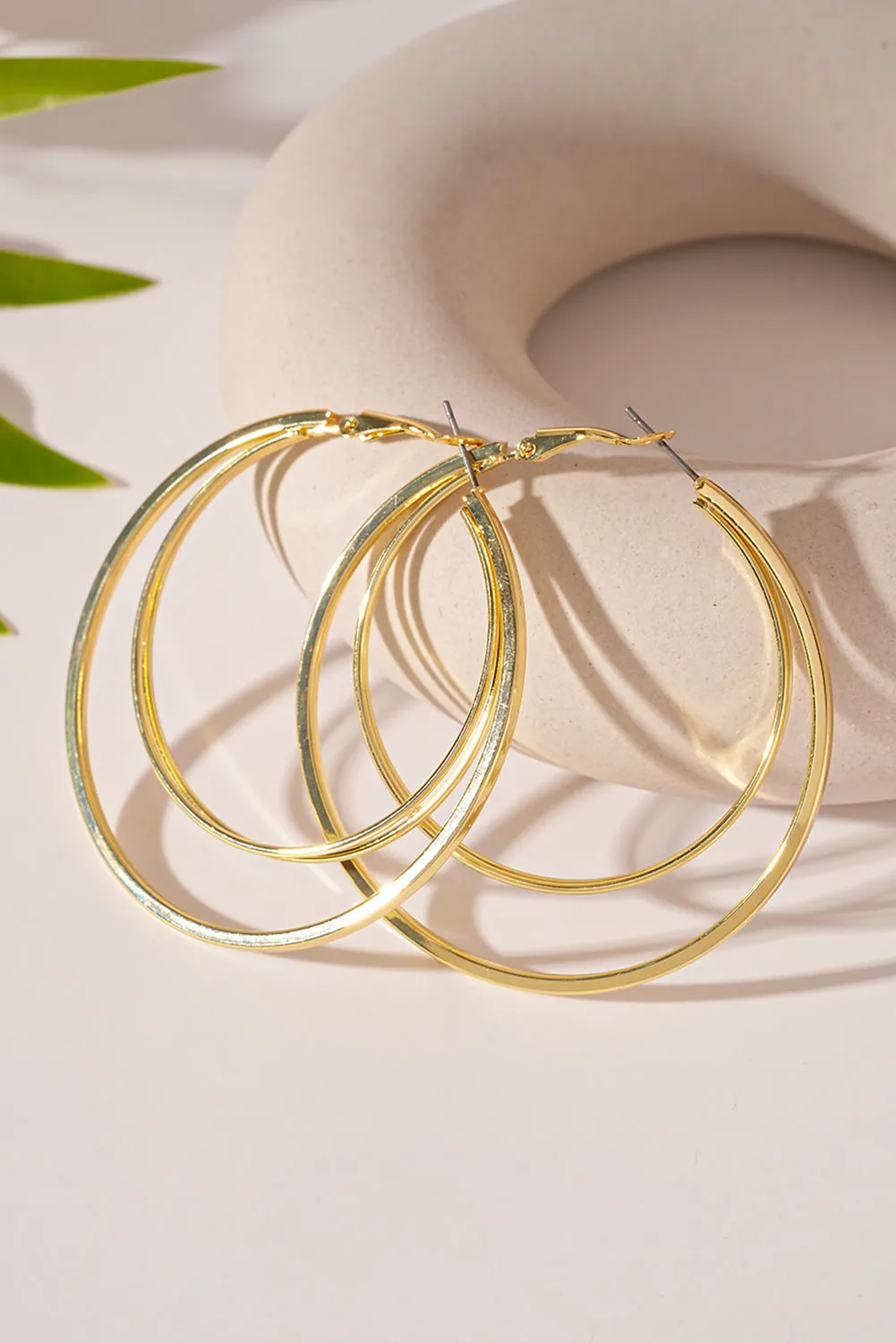 Gold Large Double Hoop Earrings sold by Beagle Boutique product image thumbnail 5