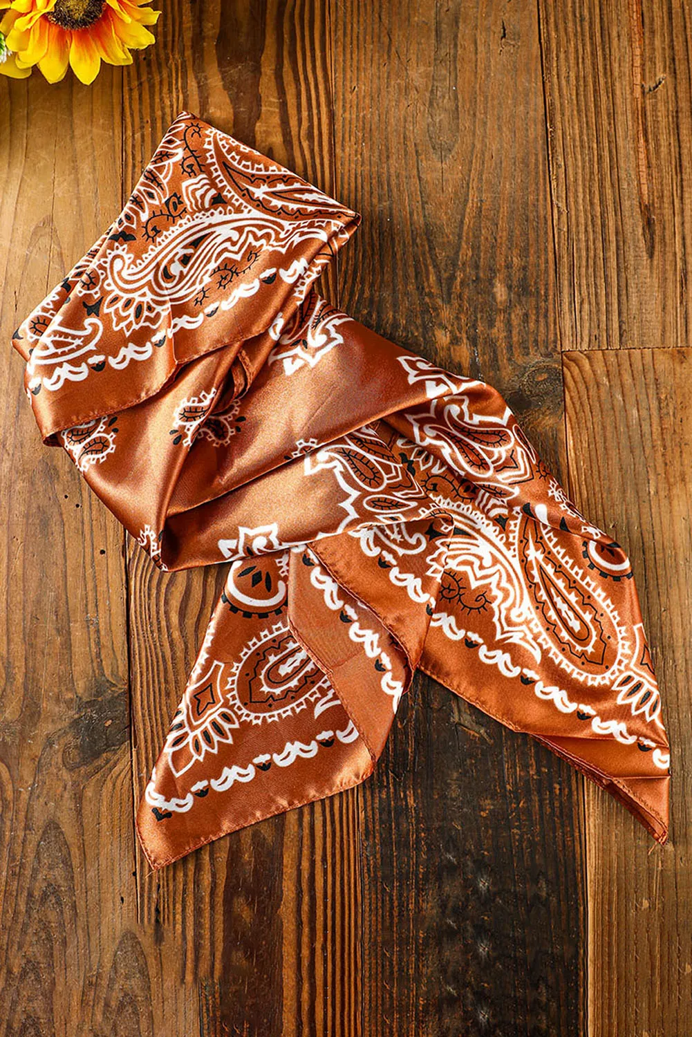 Gold Flame Satin Paisley Floral Print Scarf sold by Beagle Boutique product image thumbnail 3