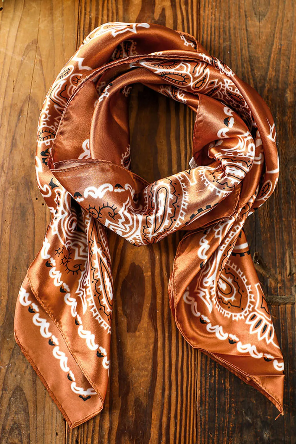 Gold Flame Satin Paisley Floral Print Scarf sold by Beagle Boutique