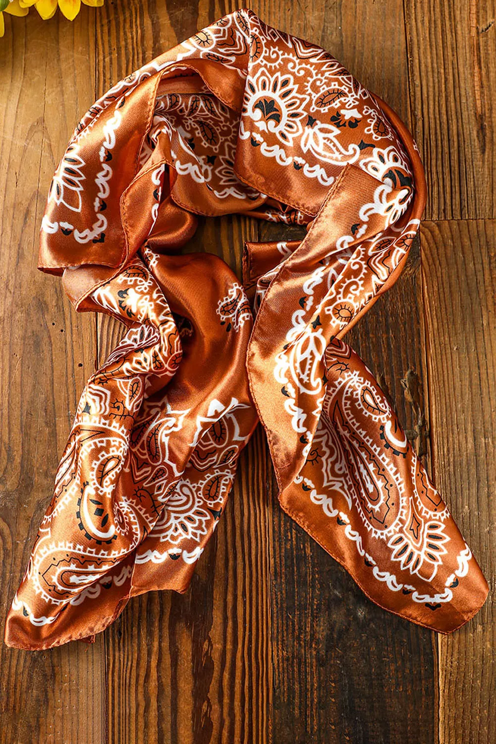 Gold Flame Satin Paisley Floral Print Scarf sold by Beagle Boutique product image thumbnail 4