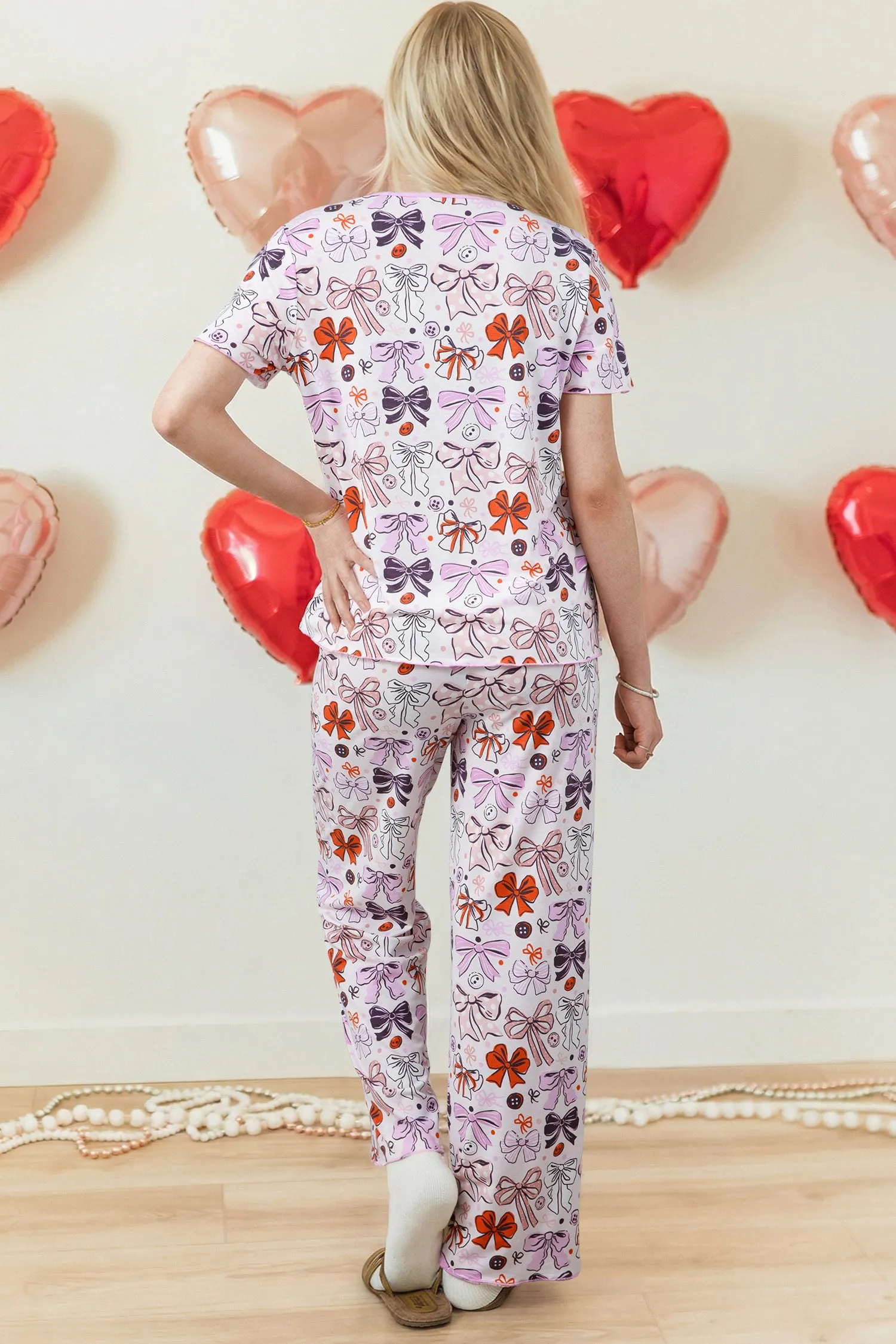 Bows Buttons Printed Contrast Trim Short Sleeve Shirt Pyjama Set sold by Beagle Boutique product image thumbnail 2