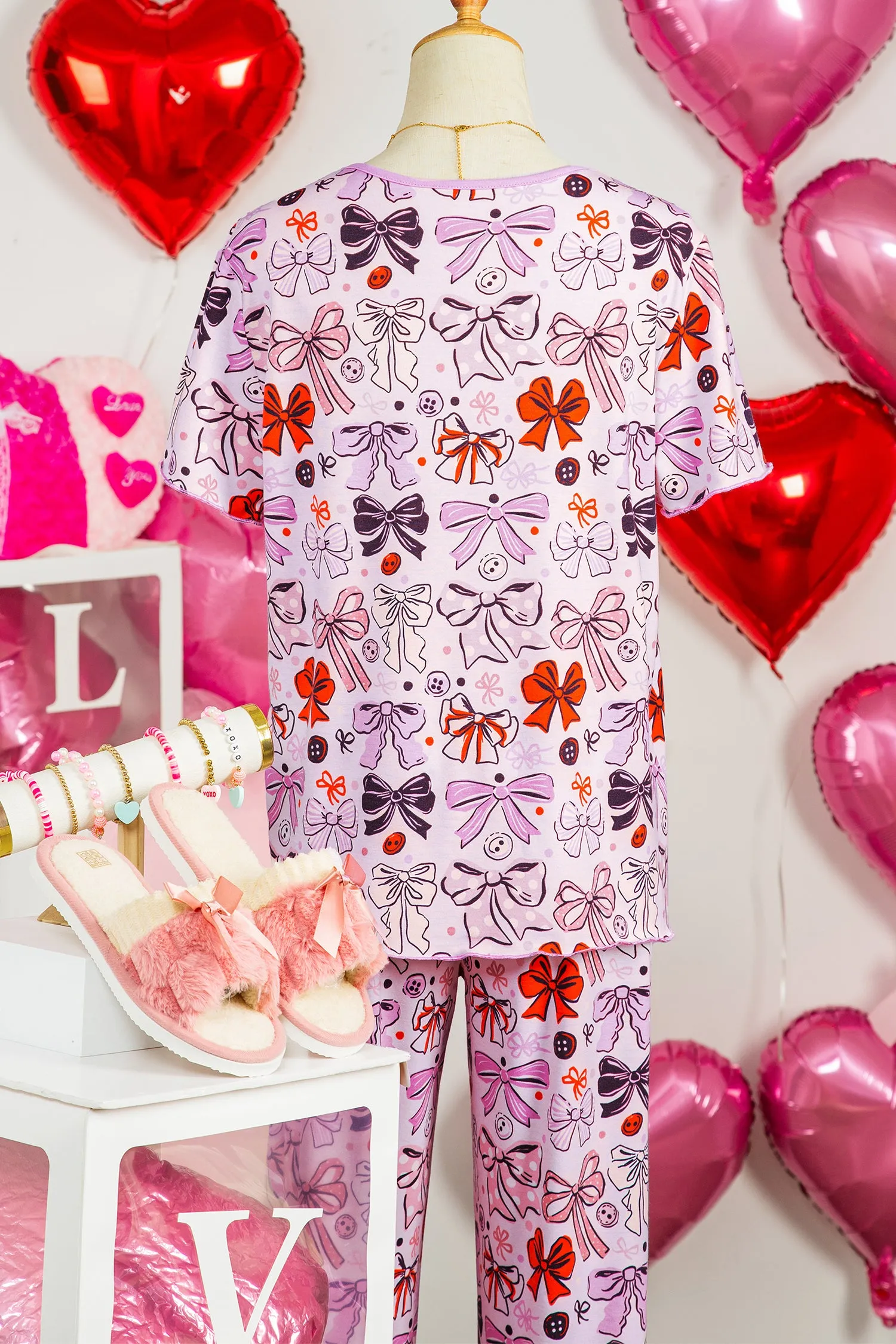 Bows Buttons Printed Contrast Trim Short Sleeve Shirt Pyjama Set sold by Beagle Boutique product image thumbnail 5