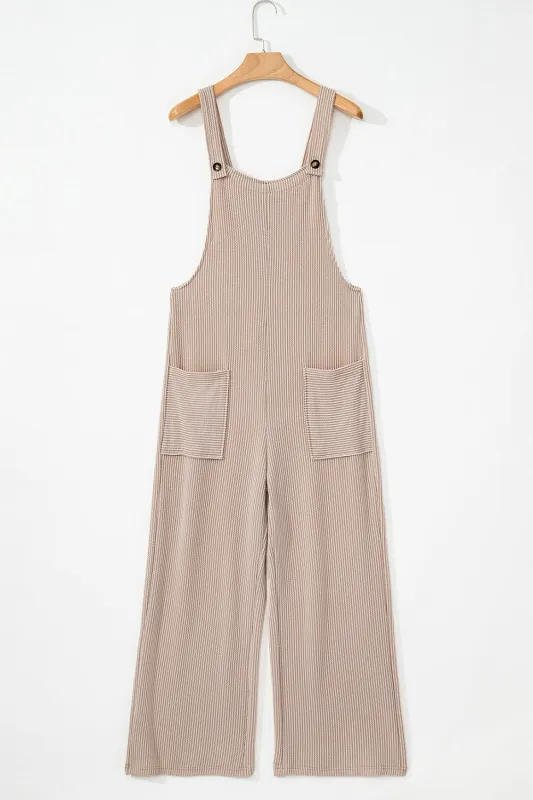 Ribbed Knit Patched Pocket Wide Leg Dungarees Overalls sold by Beagle Boutique