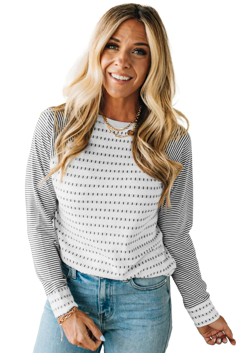 Stripe Raglan Patchwork Long Sleeve Tee sold by Beagle Boutique product image thumbnail 5