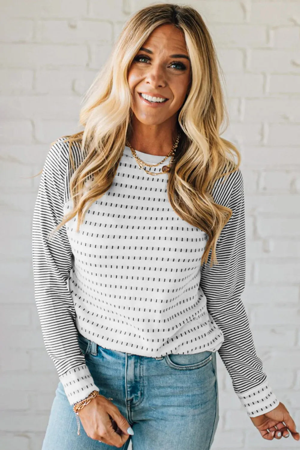 Stripe Raglan Patchwork Long Sleeve Tee sold by Beagle Boutique product image thumbnail 3