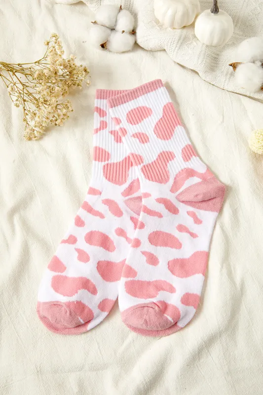 Pink Cow Print Crew Socks made by Beagle Boutique