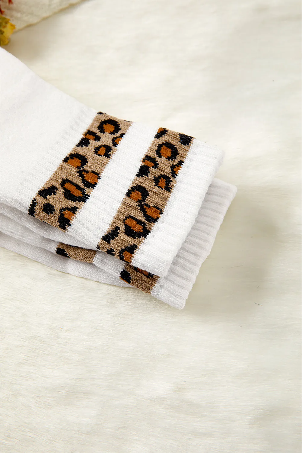 White Leopard Double Stripe Crew Socks sold by Beagle Boutique product image thumbnail 3