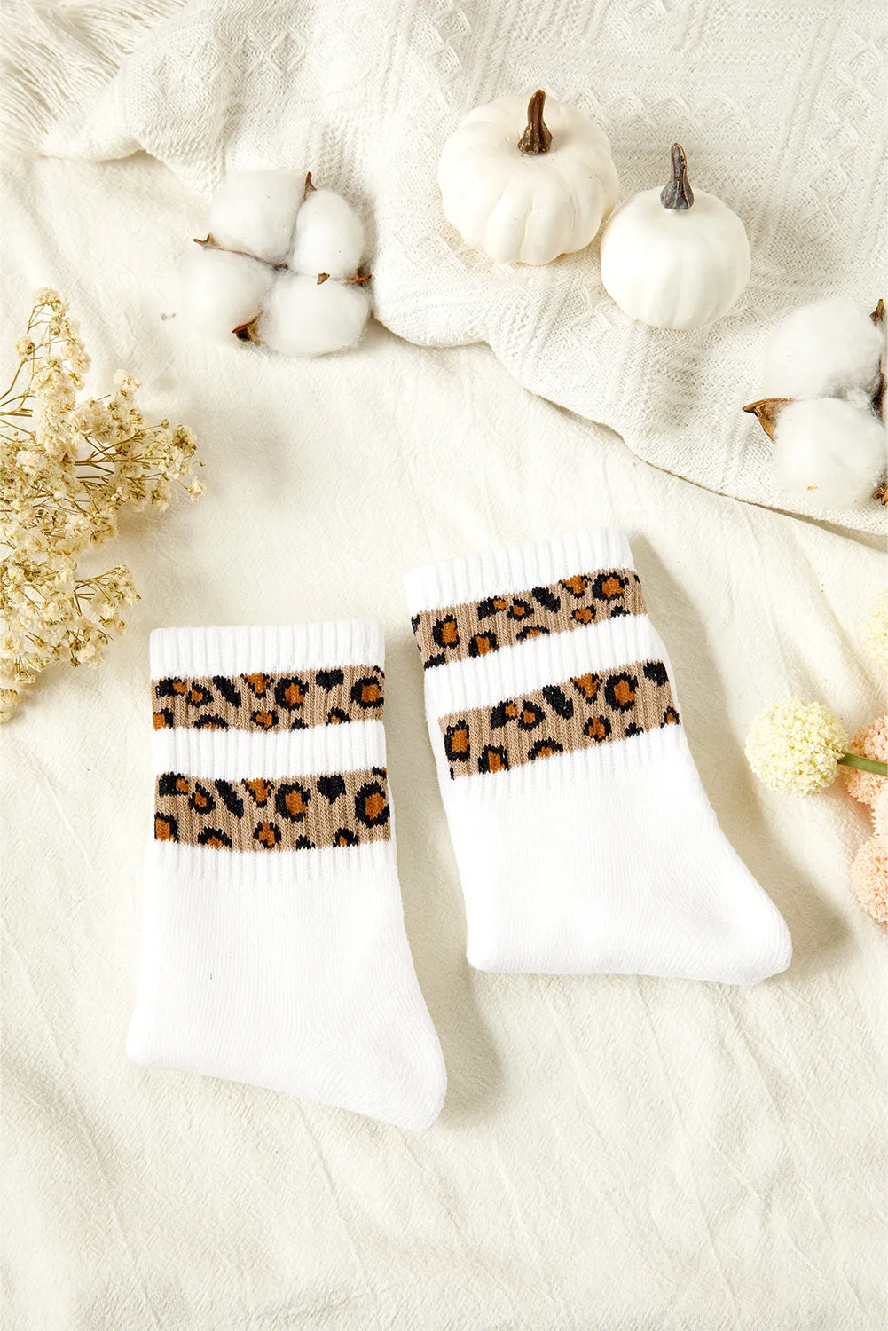 White Leopard Double Stripe Crew Socks sold by Beagle Boutique product image thumbnail 2