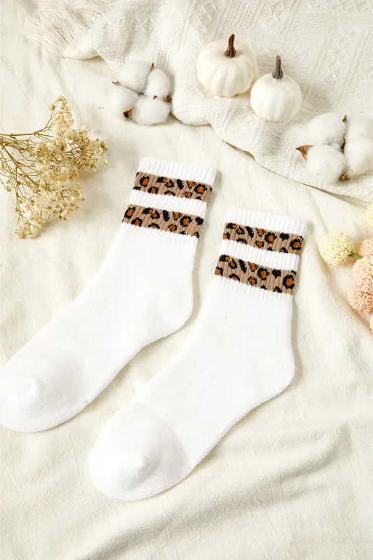 White Leopard Double Stripe Crew Socks sold by Beagle Boutique