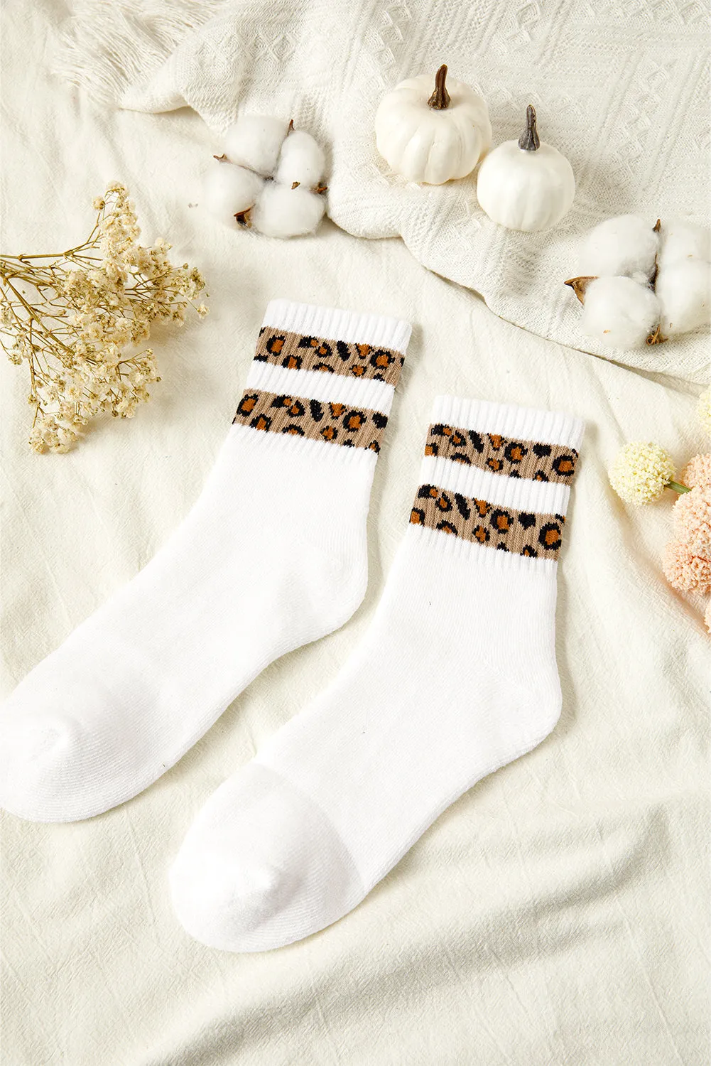 White Leopard Double Stripe Crew Socks sold by Beagle Boutique